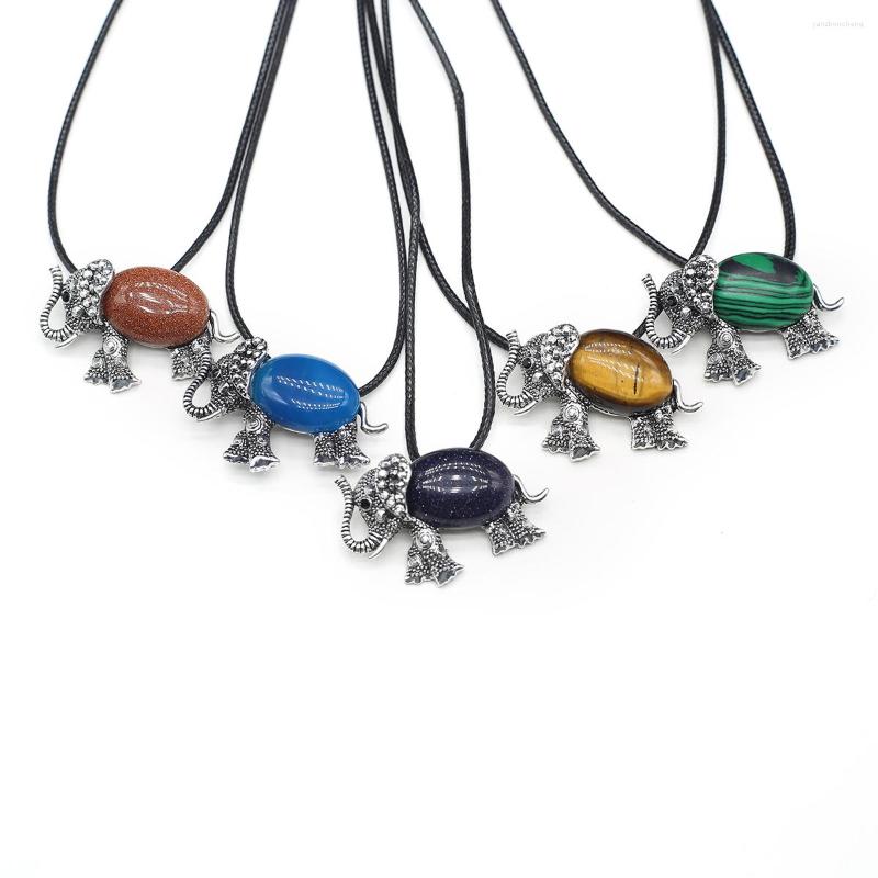 

Pendant Necklaces Natural Stone Shell Animal Shape Elephant Amethyst Necklace Wax Wire Rope Chain For Women Men Charm Jewelry Accessories