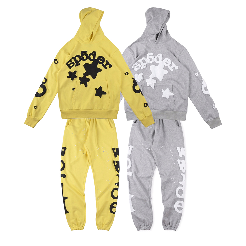 

Yellow Printing Men Women Hoodie Sweatshirt Tracksuit Pullovers Hip Hop Oversized Sweatpants Set