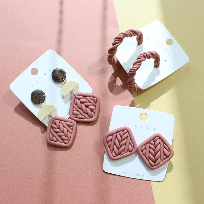 

Dangle Earrings Pink Woven Design Soft Pottery 2023 Trendy Boucle Oreille Femme Geometric Polymer Clay Drop For Women
