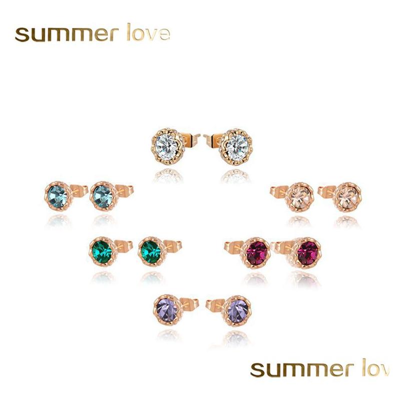 

Stud 6 Colors Fashion Snow Lotus Earrings Rose Gold Color Small For Elgant Women Girls With Colorf Austrian Crystals Drop Delivery Je Dh3O1