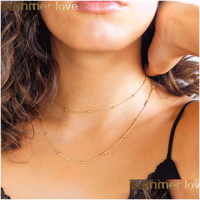 

Pendant Necklaces Gold Color Choker Necklace Short Mtilayer Beads Pendants For Women Bohemian Beach Girl Collar Tiny Fashion Drop De Dhw9C