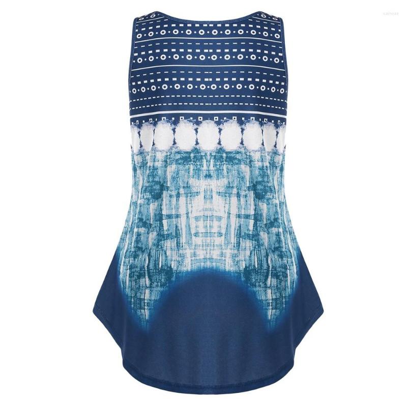 

Women's Tanks Womens Sleeveless Vest Geometry Print Tie Dye D Hem Tank Top, Blue