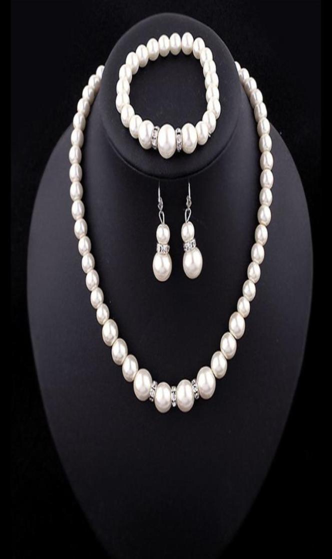 

Luxury Faux pearl Jewelry sets bride wedding fake Artificial pearl beads chains Necklaces bracelet Earrings women engagement Jewel5895265