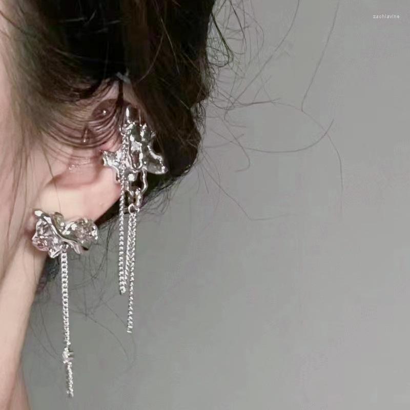 

Dangle Earrings S925 Silver Needle Unique Metal Tassel Women's Geometric Earbone Clip Hip Hop Gothic Long Hoop Jewelry