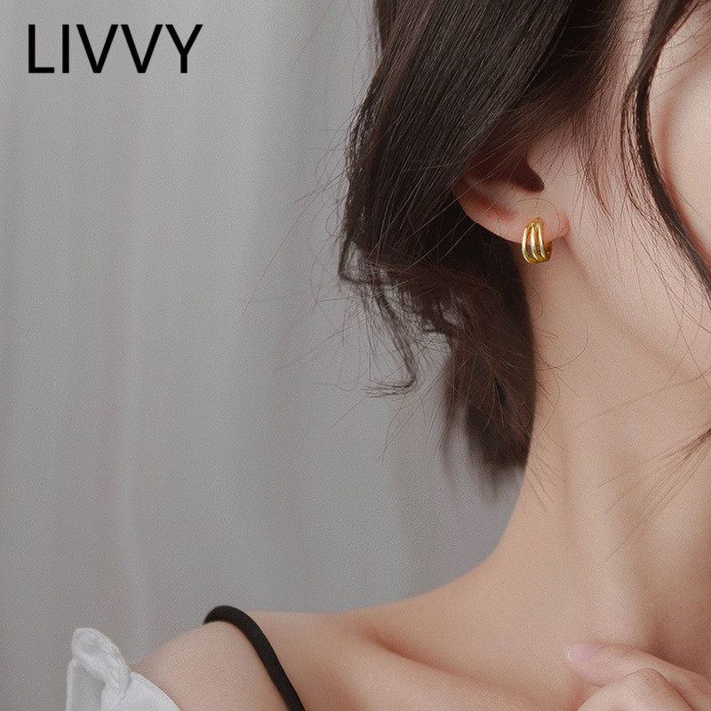 

LIVVY Silver Color Personality Three-layer Irregular Twist Line Hoop Earring Female Temperament Fashionable Handmade Jewelry