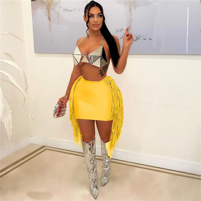 

Skirts Fashion High Waist Stitching Tassel Solid Color Slim Skirt Summer Sexy Beach Party Women, Black