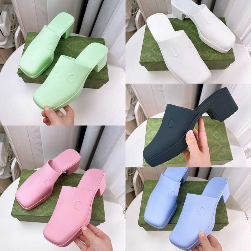 

2023 Women slip on sandal Thick Bottom platform Slides Double G Jelly colors Square Closed Toe Mules Chunky Sole Block Mid 5.5cm Heels Summer Rubber Clog Pumps 35-41, Hggub4