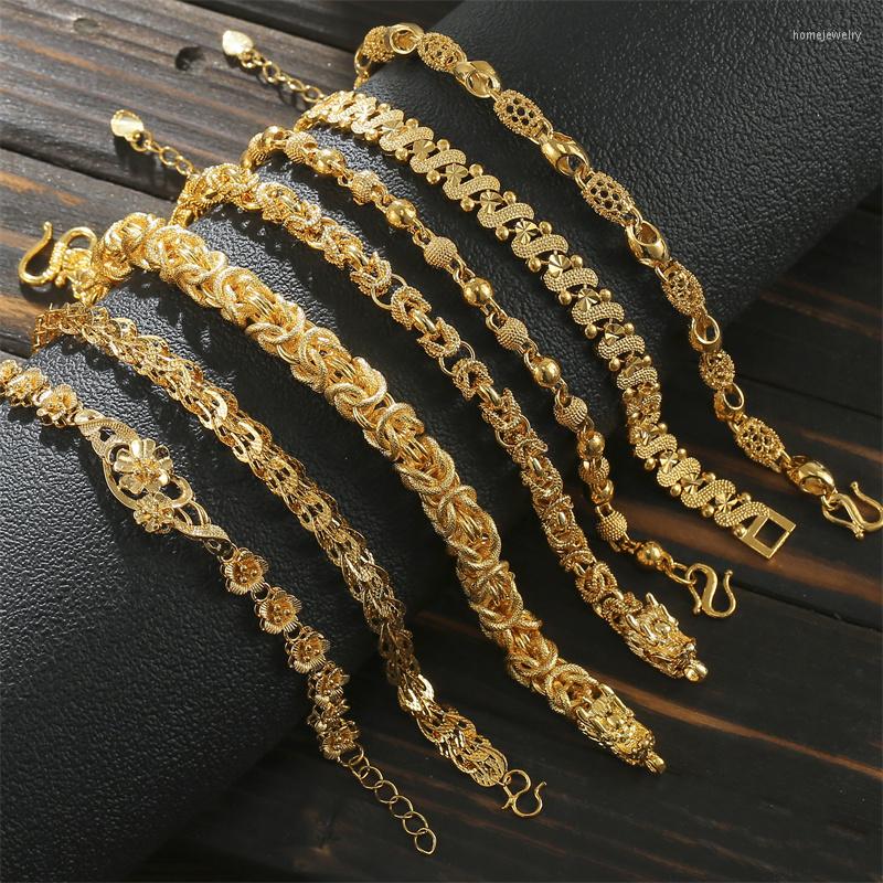 

Link Bracelets Arrival Multi-style Gold Plated Bracelet For Women Men Curb Cuban Chain Flowers Bangle Friends Jewelry Gift