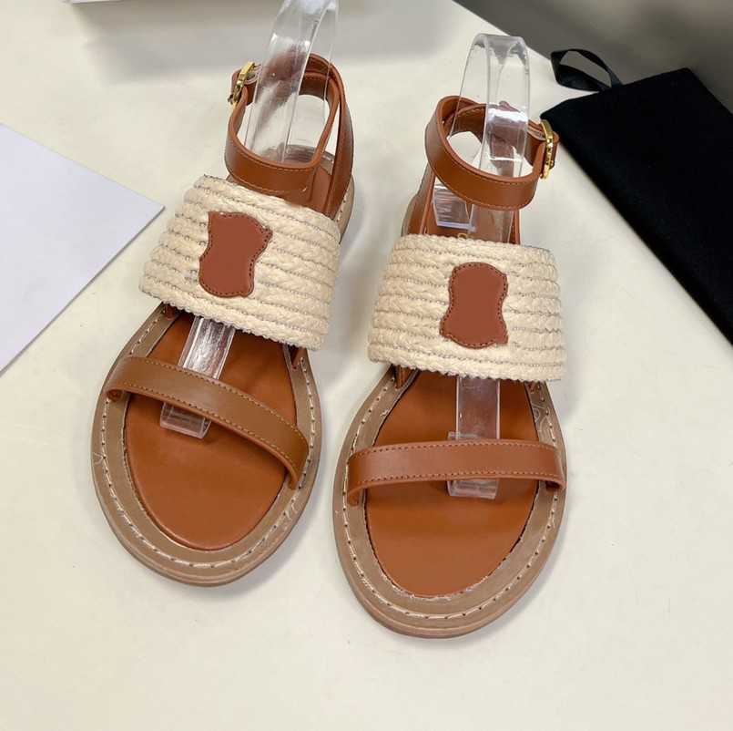 

35-40 Sizes Triomphe Sandal Calfskin Calfskin Canvas Straw Slingbacks Designer Sandals Flat Slides StrapTextile Jacquard Slippers Women Summer Platform Slides, Clne5122