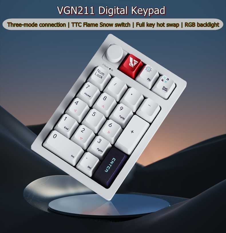 

Keyboards VGN 211 Hot Swappable Bluetooth Wireless/2.4G Wireless/Wired Three-Mode Customized 21 Key Mechanical Numeric Keypad RGB Light G230525