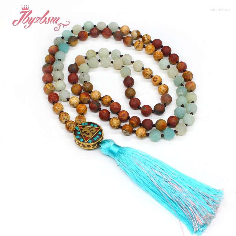 

Pendant Necklaces Natural Stone Beads 108 For Women Female Payer Regious Nepal Long Mala Necklace Jewelry 8mm Matte