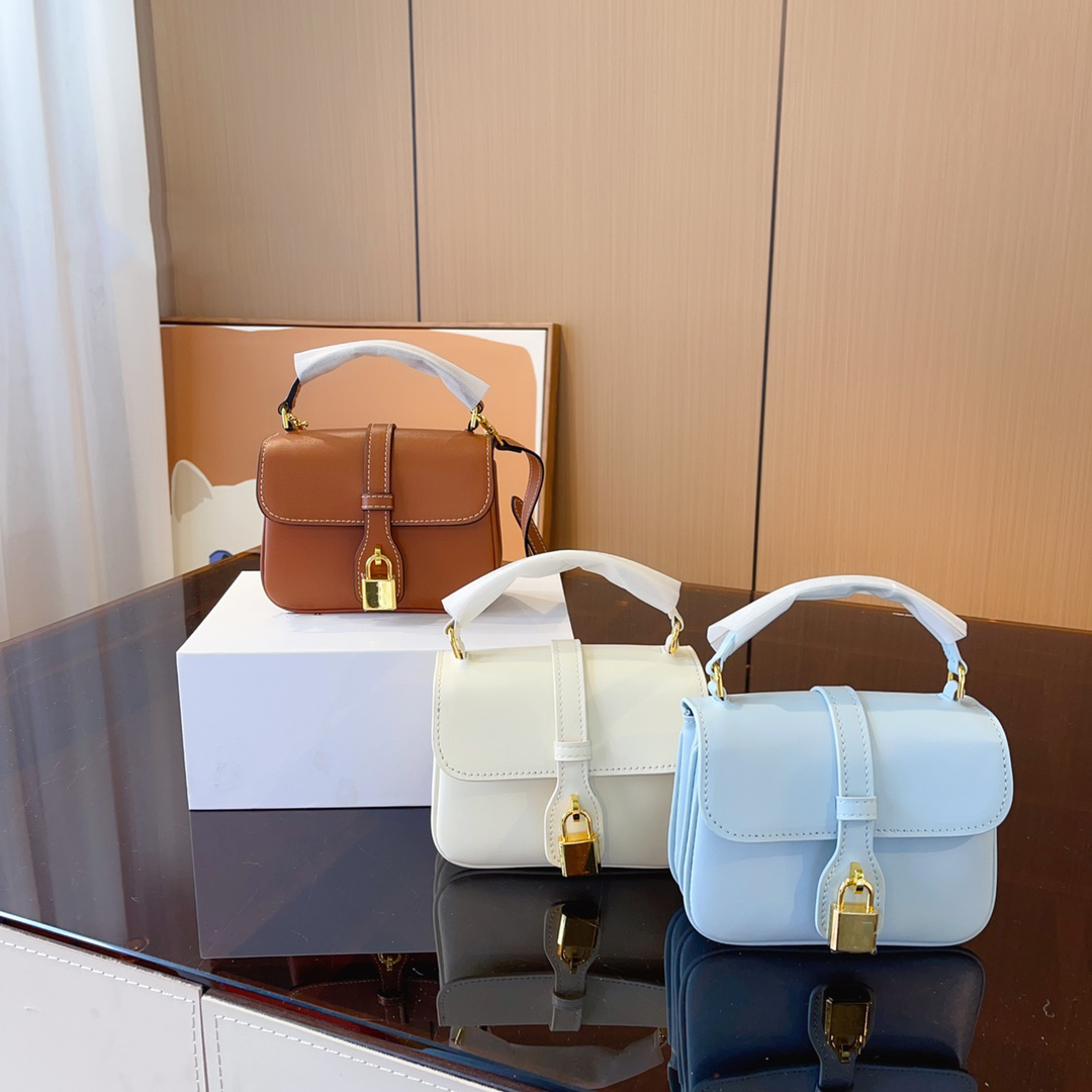 

Women Bags Classic Lock bag Top Version Crossbags Real Leather Shoulderbags Simple Style Lady Shoulderbags Lady Purse Girl Tote bags Mini Size bags, Brown