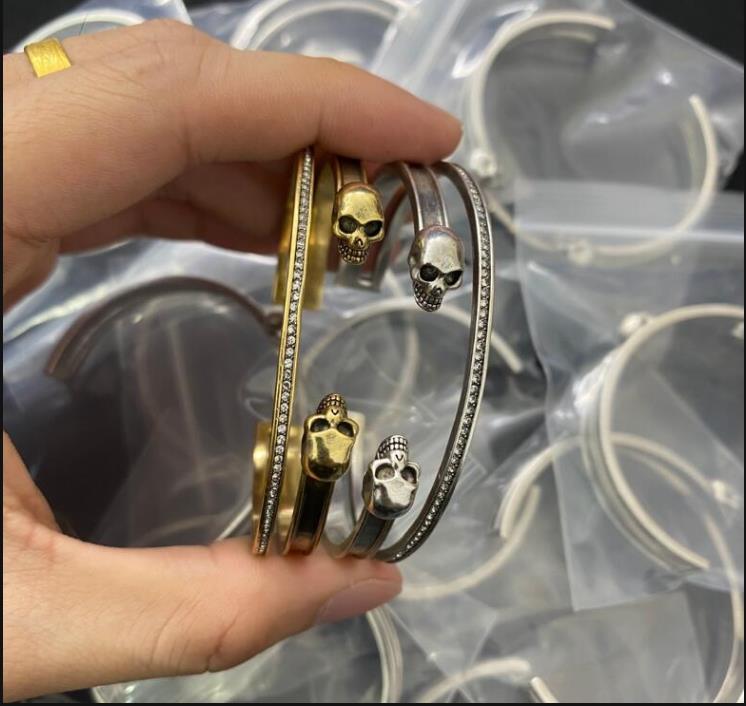 

Vintage Bangles double Skull drill Braceles Skeleton Men Women Opening Couple Party street Bracelet Hiphop Punk Rock Jewelry Gifts MCQh11