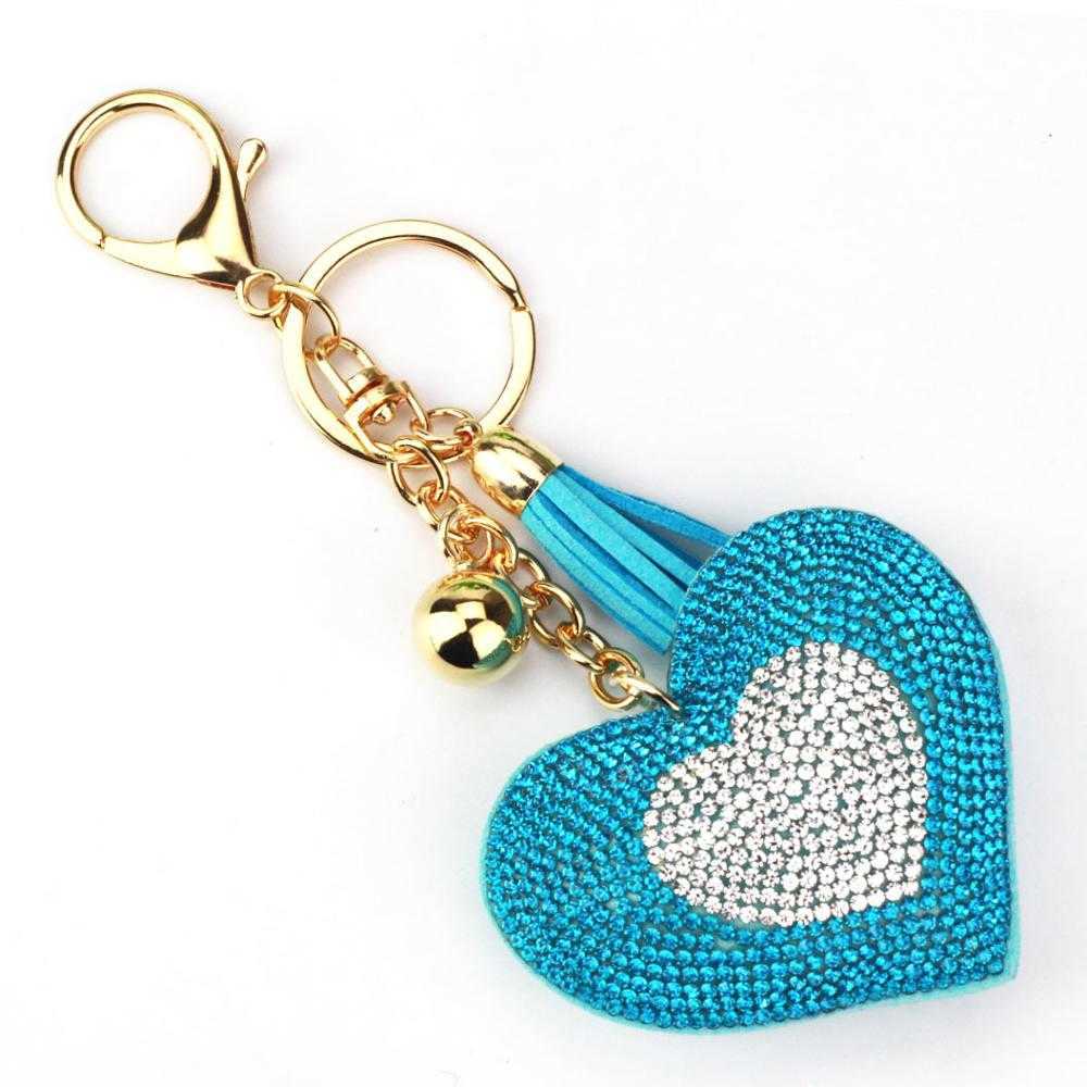 

Key Rings Double Heart Keychain Gold-Plated Leather Tassel Holders Metal Crystal Key Chains Keyring Charm Bag Car Pendant Gift AA230525