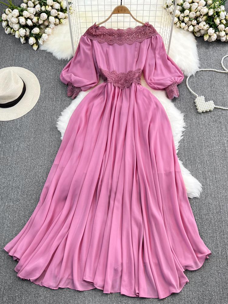 

Party Dresses FMFSSOM Casual Spring Summer Solid Slim Short Lady Dress A Line O Neck Chiffon Pullover Mid-Calf High Waist Women, Black