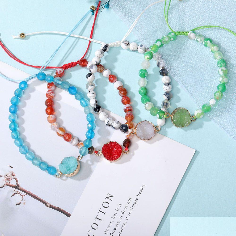 

Beaded Natural Stone Agate Bead Bracelet For Women Handmade Druzy Resin Braided Bracelets Friendship Jewelry Gifts Drop Delivery Dhxog