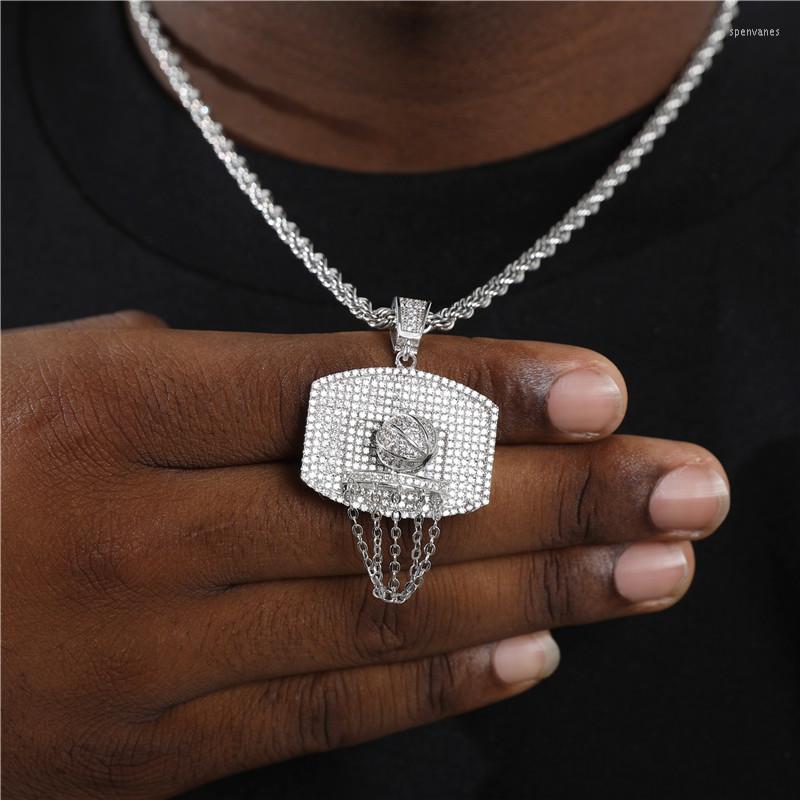 

Chains Basketball Shape Pendant Necklace Silver Color Iced Out Cubic Zirconia Men's Hip Hop Rock Jewelry With Cuban Chain