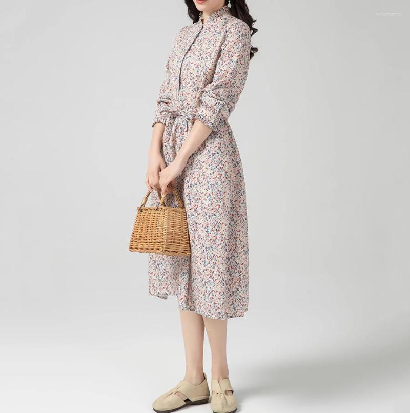 

Casual Dresses Spring Summer Women Basic Loose Cute Print Comfortable Natural Breathable Water Washed Thin 17 21 Linen Long Shirt, Blue