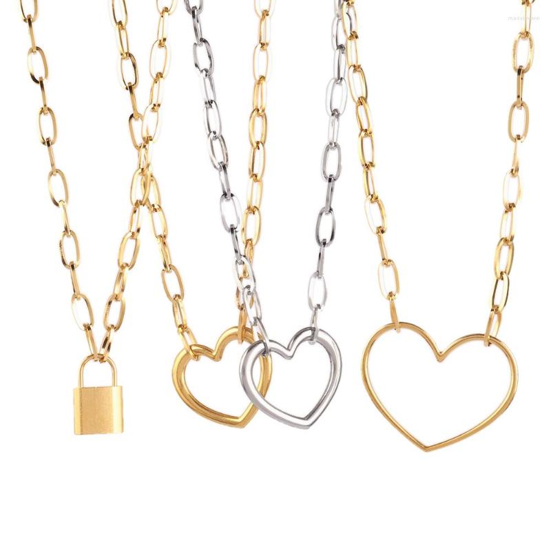 

Chains 316L Stainless Steel Heart Necklace Charm Choker Clavicle Chain Necklaces Pendant Punk Fashion Jewelry Wholesale