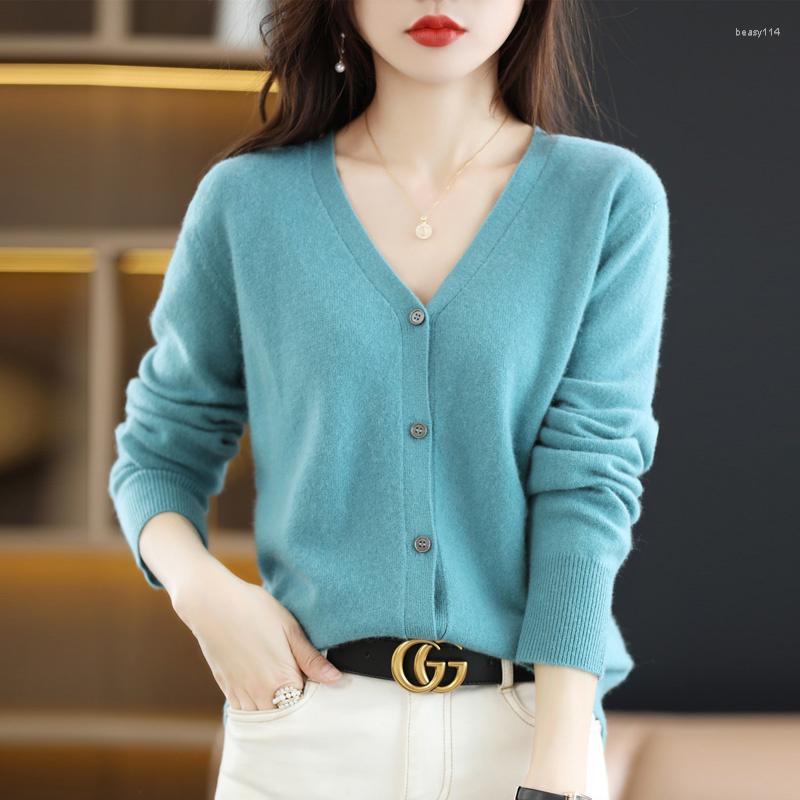 

Women's Knits Knitted Cardigan Women's Thin Sweater Coat 2023 Spring Autumn Style Woolen Round Neck Top Loose Outer Wear All-Match, Golden camel color