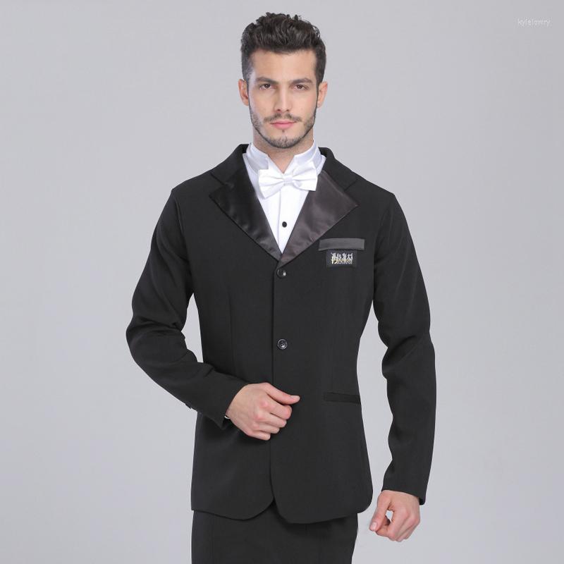 

Stage Wear Men Ballroom Dance Tops Latin Competition Clothing Black Coat Long Sleeves Male Waltz Costume Performance Suit DNV17420