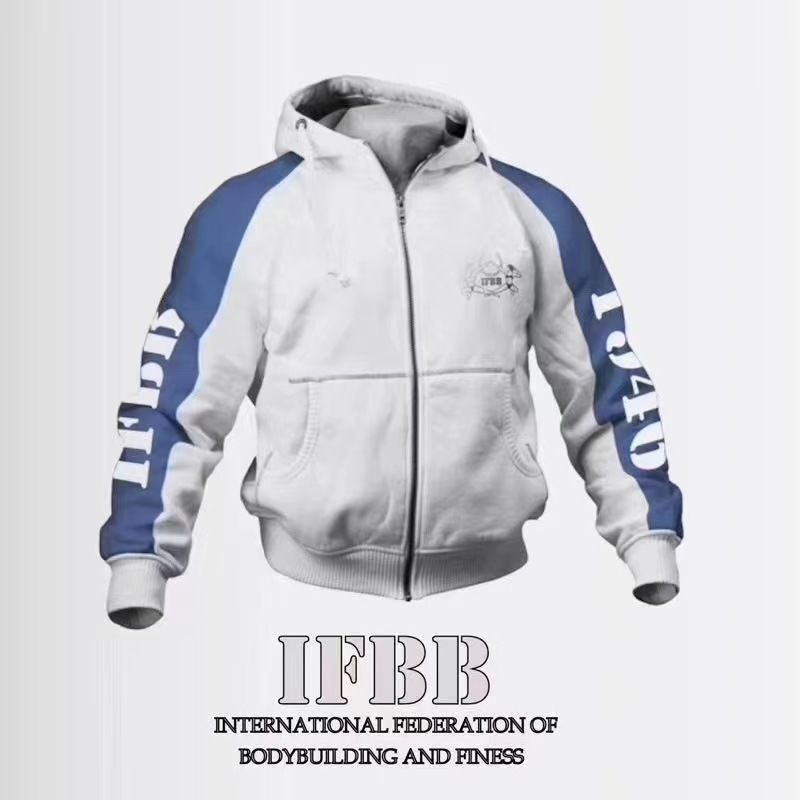 

Mens Hoodies Embroidered Fitness Sweater Cardigan Zipper Coat Plus Velvet Training Plus Large Size Loose Sportswear, White