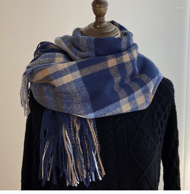 

Scarves Winter Women Plaid Scarf Outdoor Travel Pashmina Cashmere Thick Wraps Lady Tassel Vintage Warm Shawl Hairy Bufanda 200X70cm