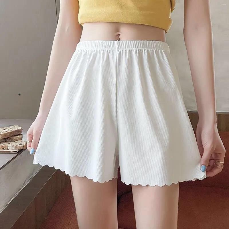 

Women's Panties Women's Solid Safety Pants Ruffle Splice Non Rolling Plus Size Leggings Loose Comfy Underwear Pocket Short Pant Silk, White