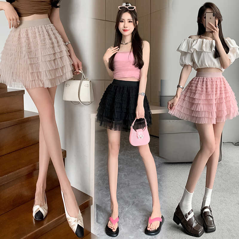 

Mesh Cake Skirt Half Skirt Women' Summer 2023 New Short Skirt Yarn Skirt High Waist Slim A-line Skirt Fluffy Umbrella Skirt Trend, Black7