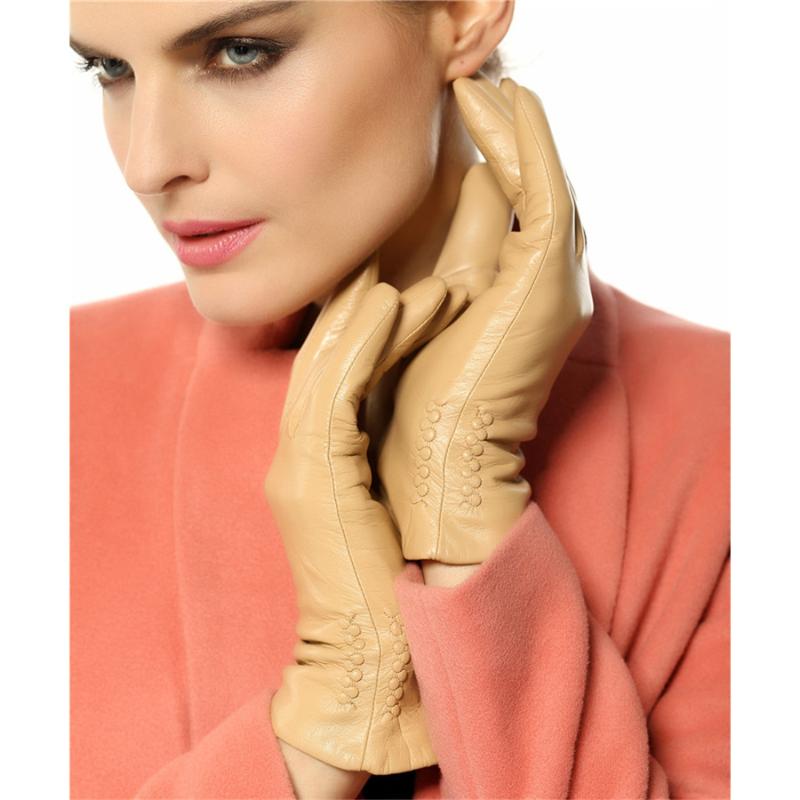 

Fingerless Gloves Genuine Leather Women 2023 Thermal Soft Lined Winter Glove Wrist Solid Fashion Dressing Lambskin L013NC