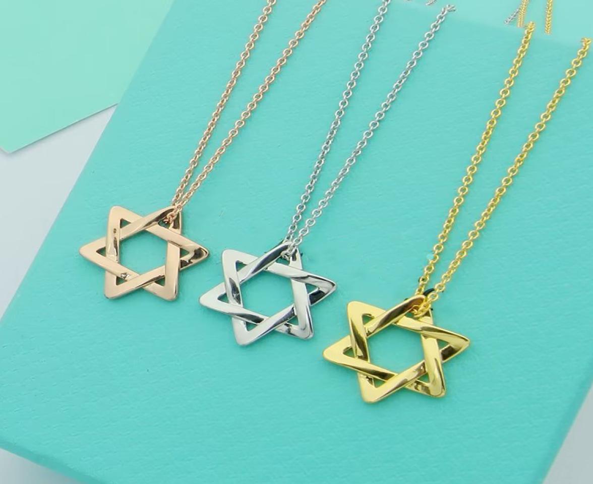 

Hexagram Pendant Necklace with diamonds designer jewelry Womens Necklaces as gift with blue box6426871