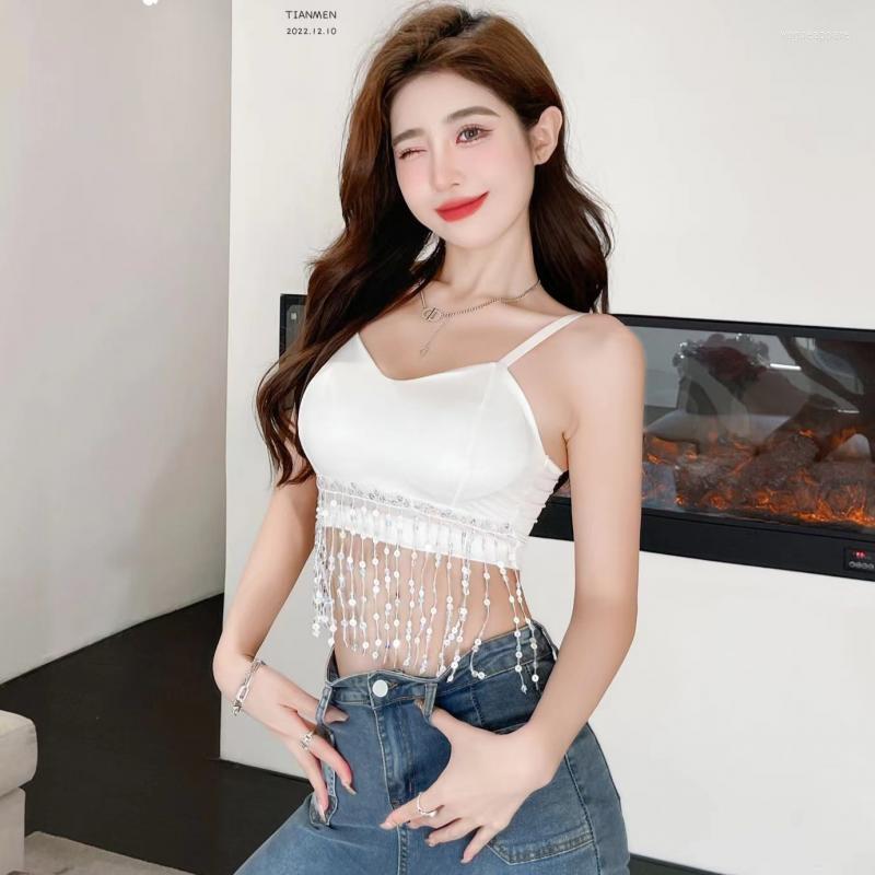 

Women's Tanks 1Pc Women Summer Fashion Vest Tassel Sexy Underwais Sports Top Female White Black Color Underwaist