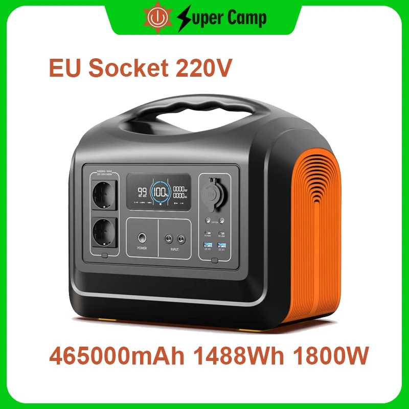 

Super Camp 4675000mAh Portable Power Station 1800W 1488Wh Lifepo4 Solar Generator Emergency Power Supply Backup for Camping