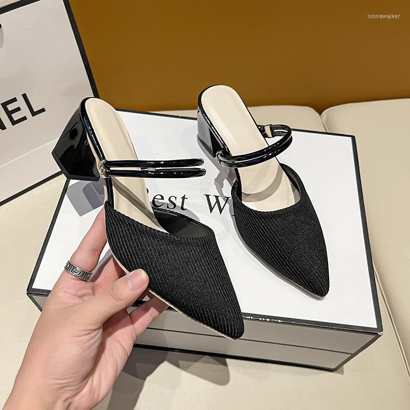 

Sandals Fashion Women Shoes Leisure Female Office Career Square High Heels Pointed Toe Slip On Summer Sapatos Femininos, Beige
