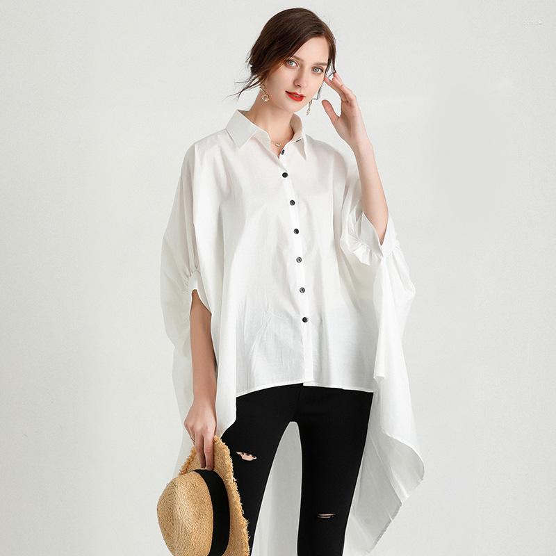 

Women's Blouses Euramerican Plus Size Women Fashion Summer Shirts Turn-Down Collar Casual Half Sleeve Irregularity Elegant Shirt Black White