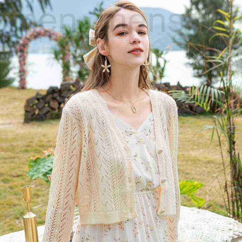 

Women's T-Shirt designer Knitwr spring and suer new women's cardigan thin long slve short outside shawl air ditioning sunscrn 4UC2, Beige