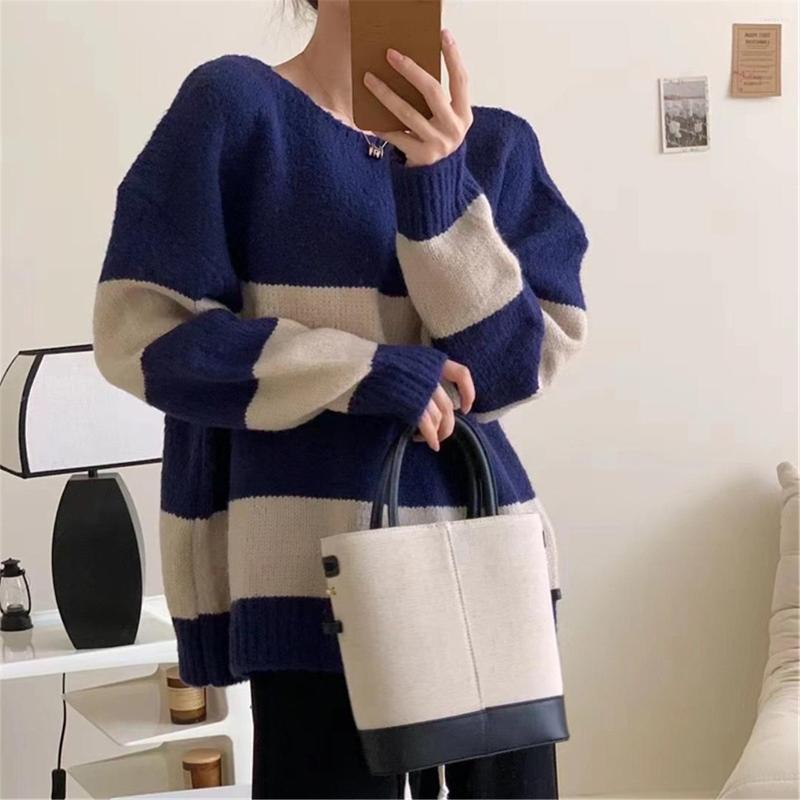 

Women's Sweaters Sweater Woman Autumn/winter Striped Korean Style Knitting Long Lantern Sleeve Fashion Woman's Drop YYG4223, Random color