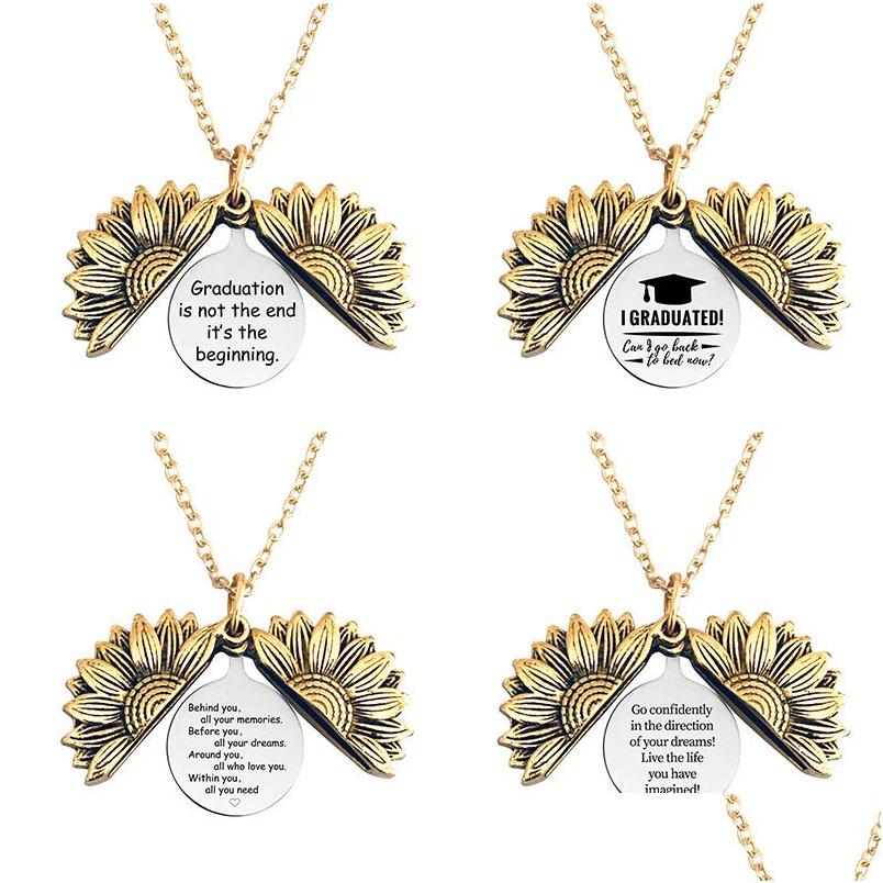 

Pendant Necklaces Antique Gold Plated Stainless Steel Necklace Open Locket Sunflower 2022 Graduation Season Lettering Intial Drop De Dhxzw