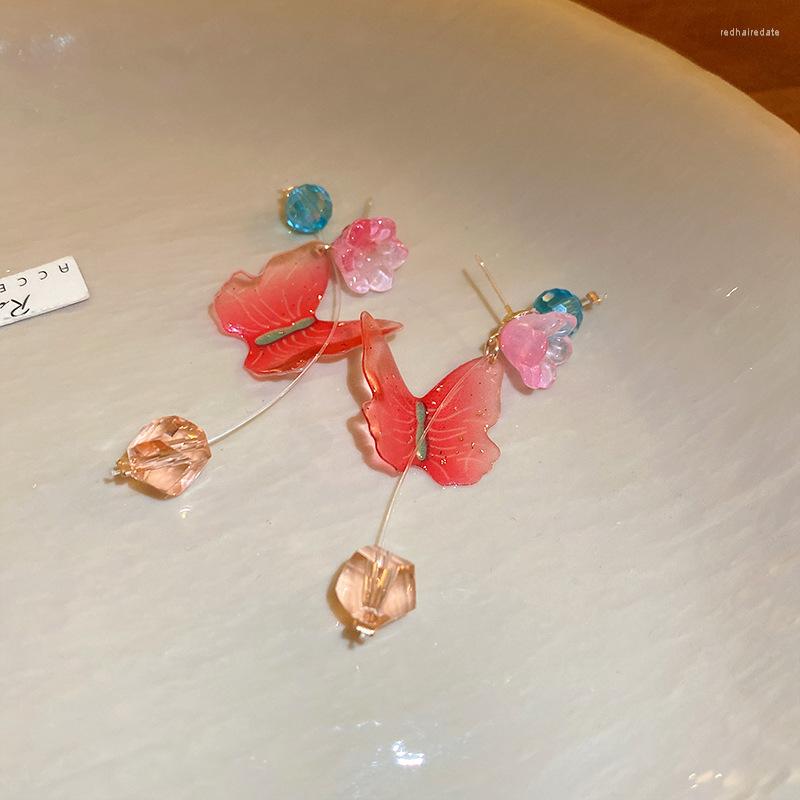 

Dangle Earrings 65mm Fairy Flower Butterfly Crystal Tassel Earring Temperament Ear Stud Fashion