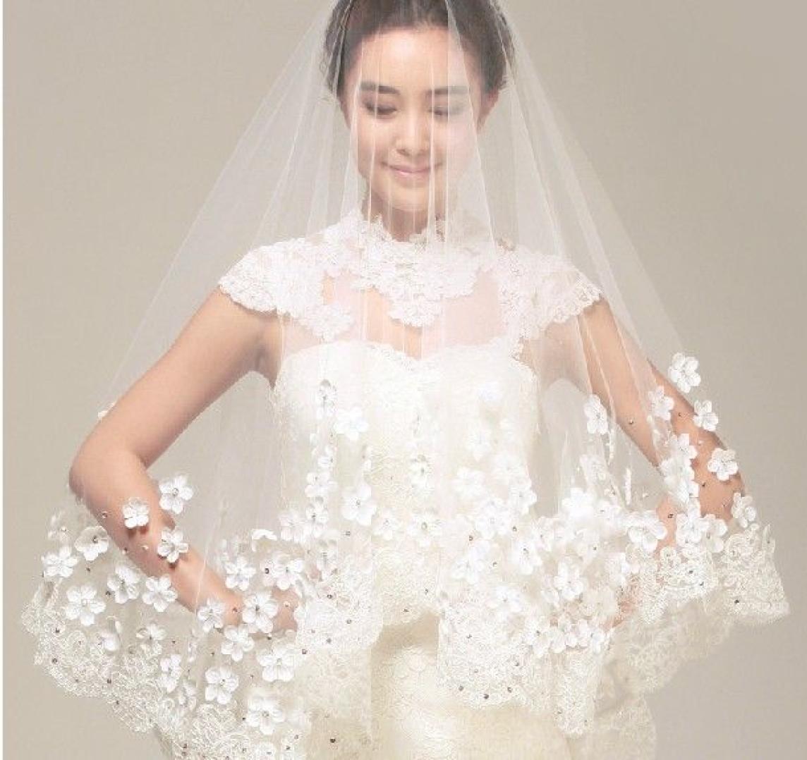 

European Style New Folwer Lace Wedding Bridal Veils012349651655, Ivory