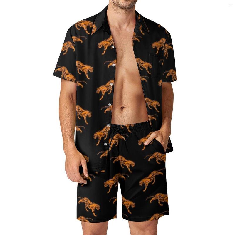 

Men's Tracksuits Stalking Tiger Men Sets Wild Animal Print Casual Shorts Summer Trending Outdoor Shirt Set Short Sleeve Plus Size Suit Gift, Style-1