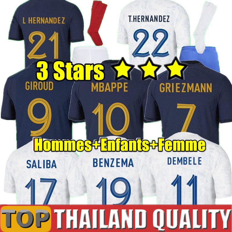 

Maillots de football 2022 Soccer Jerseys French BENZEMA Football shirt MBAPPE GRIEZMANN POGBA kante maillot foot kit top hommes enfants MEN kids set uniform, 2022 home - kids + socks