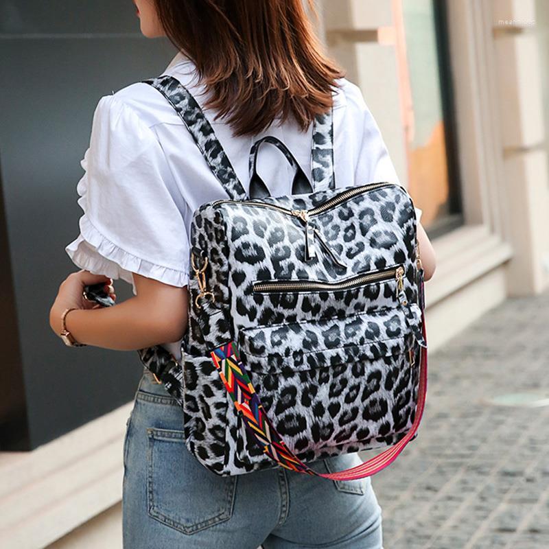 

School Bags Leopard Print Backpack Multipurpose PU Leather Shoulders Bag Women Rucksack For Travel Shopping Picnic, 1c