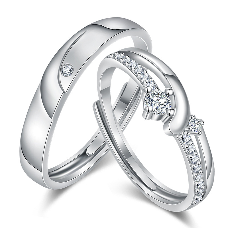 

Best Selling Couple Rings for men and women Adjustable Size Silver Ring Set