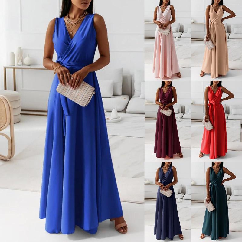 

Casual Dresses Women' Summer Plus Size Sleeveless High Waist Long Dress Boho Evening Female Holiday Loose Beach, Blue