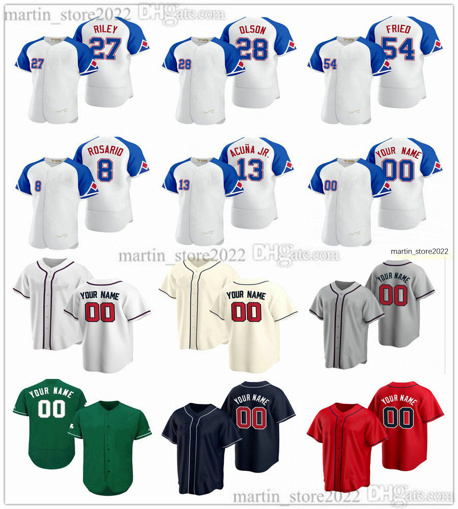 

2023 City Baseball Jerseys 13 Ronald Acuna Jr 28 Matt Olson 27 Austin Riley 1 Ozzie Albies 8 Eddie Rosario 54 Max Fried 23 Michael Harris II 16 Travis d'Arnaud Size S-6XL, Red (with team logo)