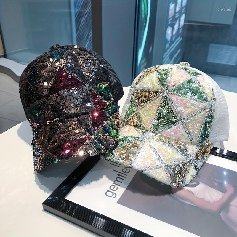 

Ball Caps Women Baseball Cap Y2K Sequins Glitter Shine Colorful Student Mesh Summer Sun Hat Fashion Couple Korea Party Dance Men, Black