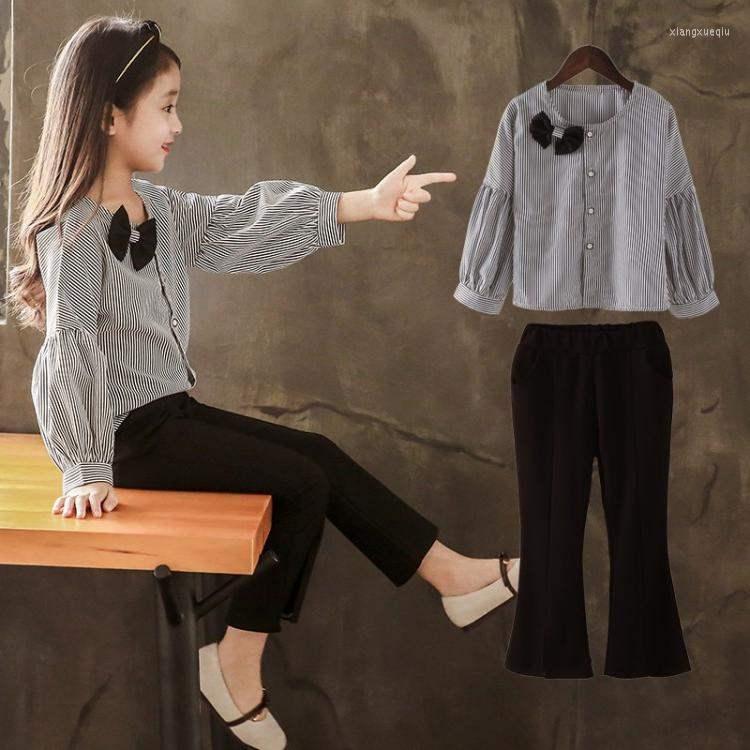 

Clothing Sets 2pcs Spring Summer Kids Baby Girl Suit Female Elementary Striped School Shirt Black Pant Fashion Fat Clothes 11 6 12 10 9 Year