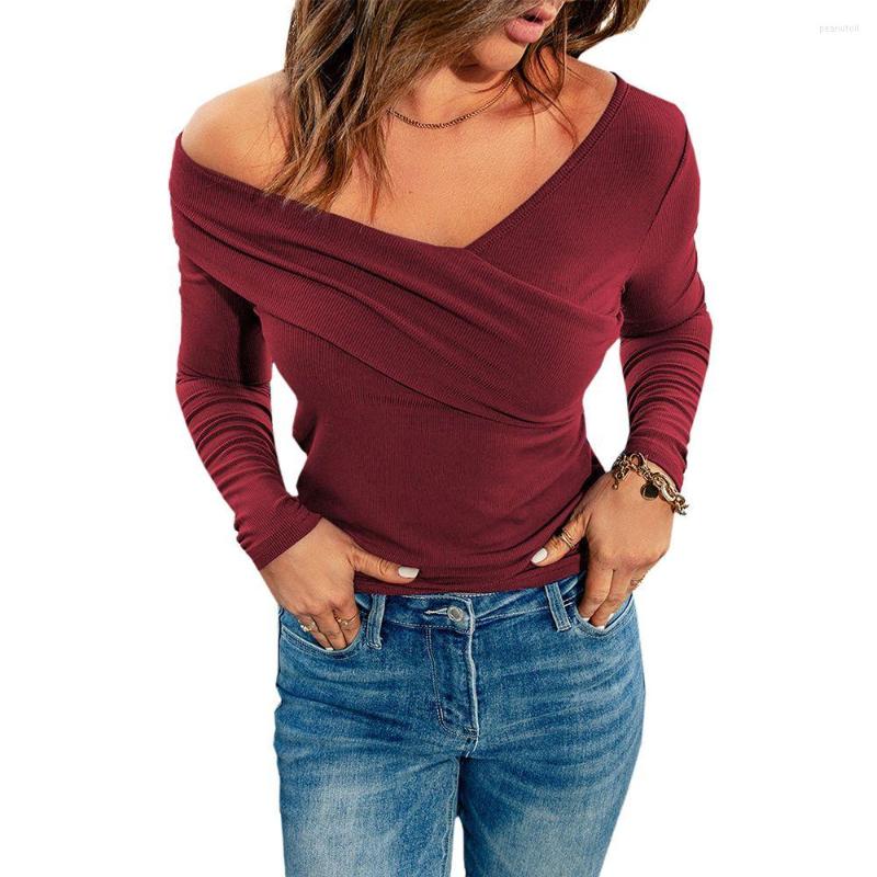 

Women' T Shirts Autumn Woman Clothes V-neck Sexy Long-sleeved Top Women' Pullover Bottoming Shirt Black Tops For Fashion Women