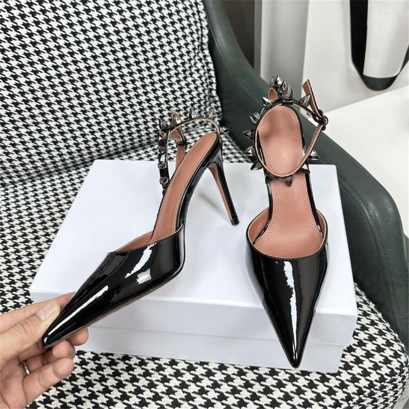 

Sandals 2023 Summer Fashion Pointed Toe Women Shoes Sexy Rivet Decor Concise Genuine Leather Zapatos De Mujer, Picture shown